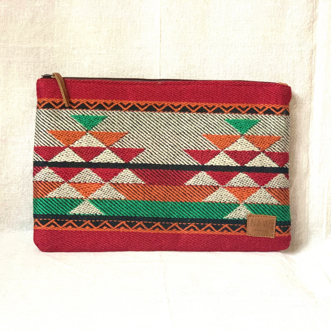 Laptop Case - Xhosa Pattern Fabric with Toffee Leather